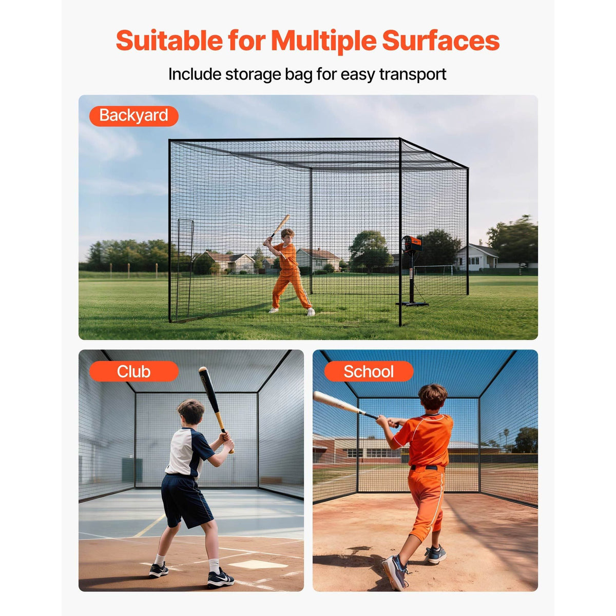 Baseball Batting Cage, 41.7 x 12.8 x 10.1 FT Freestanding Portable Batting Cage, Hitting Cages with 30-Ply Knotted HDPE & Carabiner Hooks, Battings Cages Netting for Indoor, Outdoor (NET ONLY)
