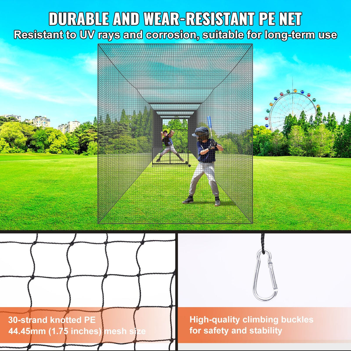 Baseball Batting Netting, Professional Softball Baseball Batting Hitting Training Net, Practice Portable Pitching Cage Net with Door & Carry Bag, Heavy Duty Enclosed PE Netting, 70FT (NET ONLY)