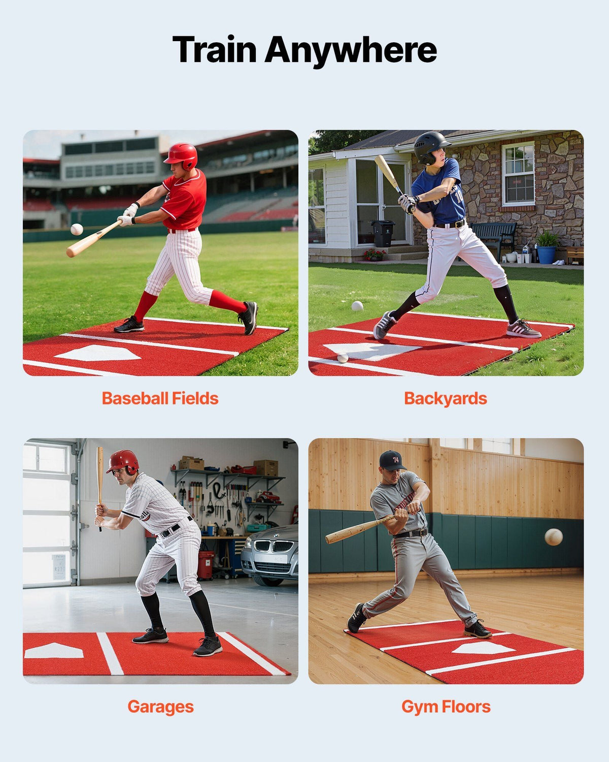 Baseball Hitting Mat, 10x3.8 ft Batting Cage Mat, Batters Box Turf Mats, Softball Batting Practice Equipment with Home Plate and Anti Fade Turf, Portable Training Aid for Indoor Outdoor, Red
