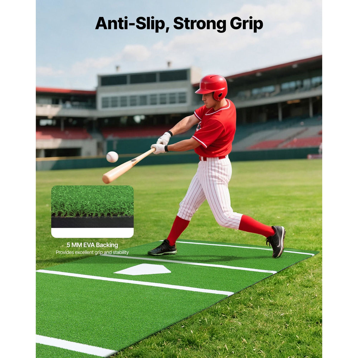 Baseball Hitting Mat, 12x6 ft Batting Cage Mat, Batters Box Turf Mats, Softball Batting Practice Equipment with Home Plate and Anti Fade Turf, Portable Training Aid for Indoor Outdoor, Green