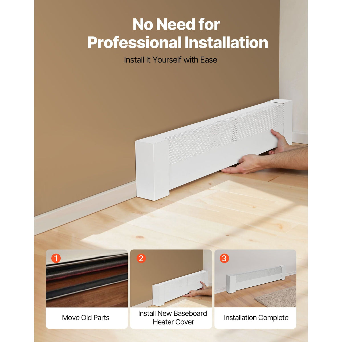 Baseboard Heater Covers, Basic Series 3 ft Standard Electric Heating Unit Front Cover for Home Improvement, Heavy-duty Steel, Easy Installation for Bedroom Replacing Old Cover, White