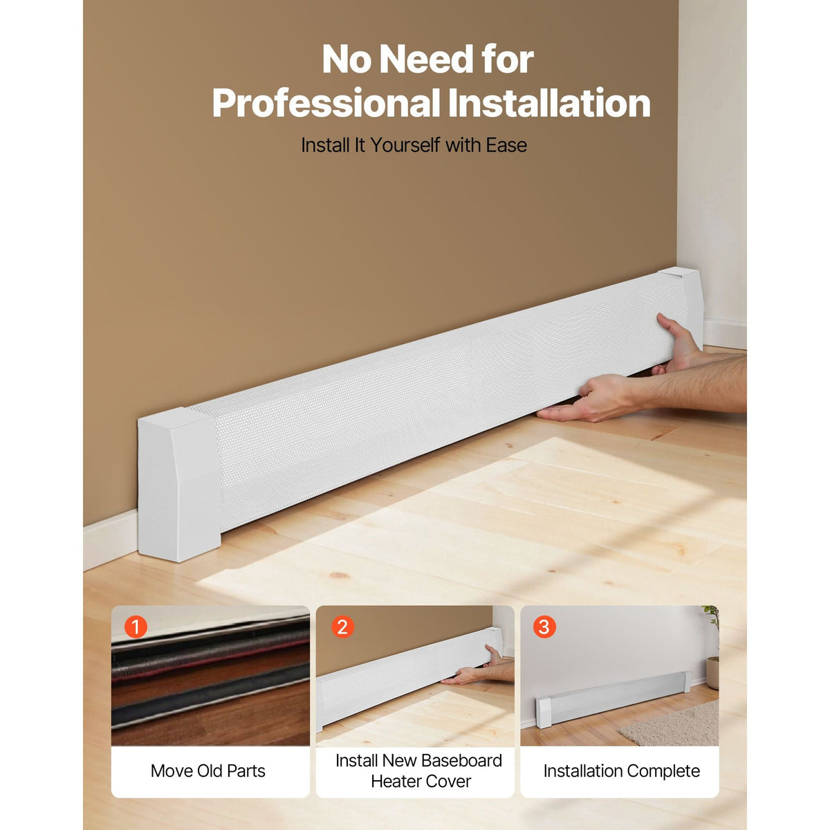 Baseboard Heater Covers, Premium Series 5 ft Standard Electric Heating Unit Front Cover for Home Improvement, Heavy-duty Steel, Easy Installation for Bedroom Replacing Old Cover, White