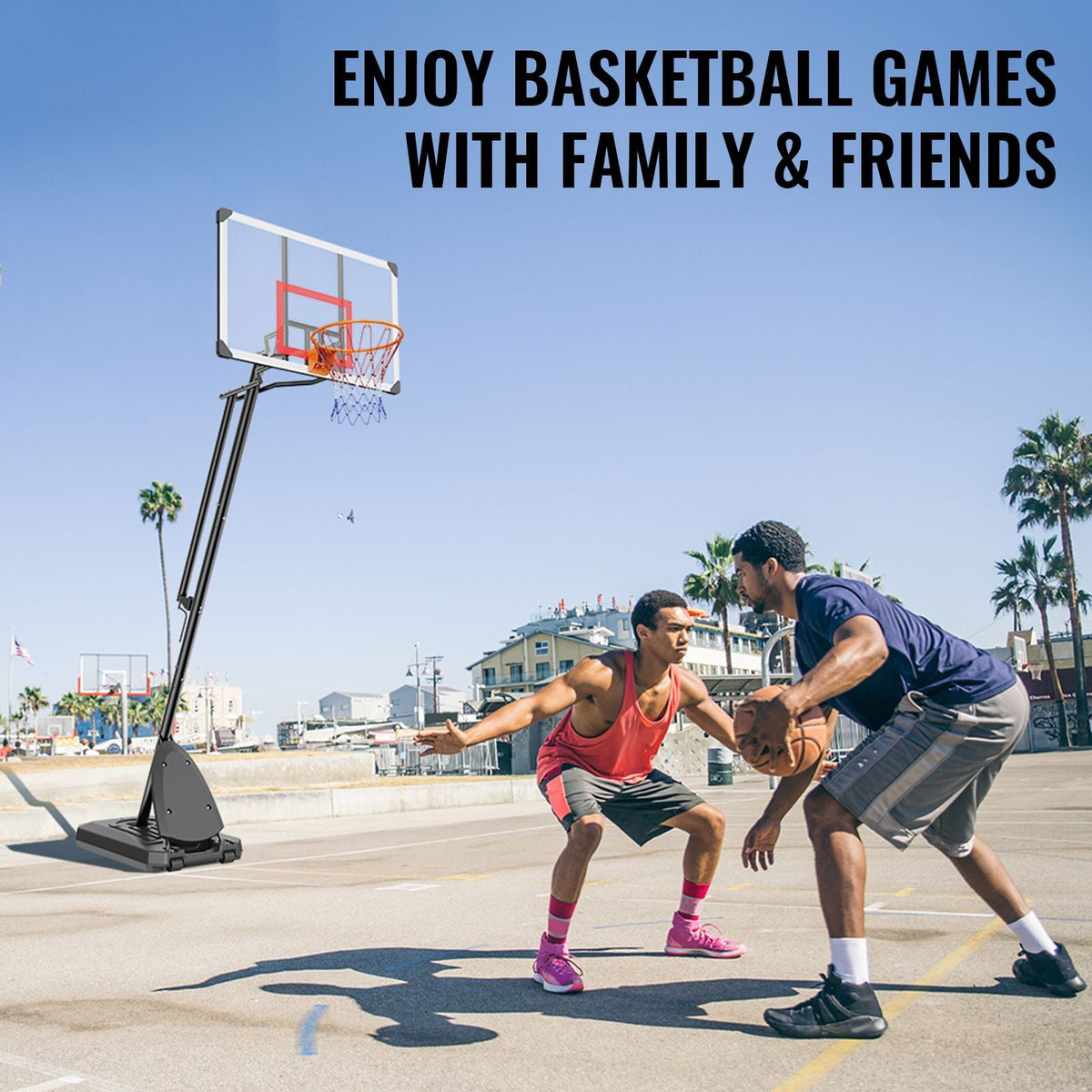 Basketball Hoop, 7.6-10 ft Adjustable Height Portable Backboard System, 50 inch Basketball Hoop & Goal, Kids & Adults Basketball Set with Wheels, Stand, and Fillable Base, for Outdoor/Indoor