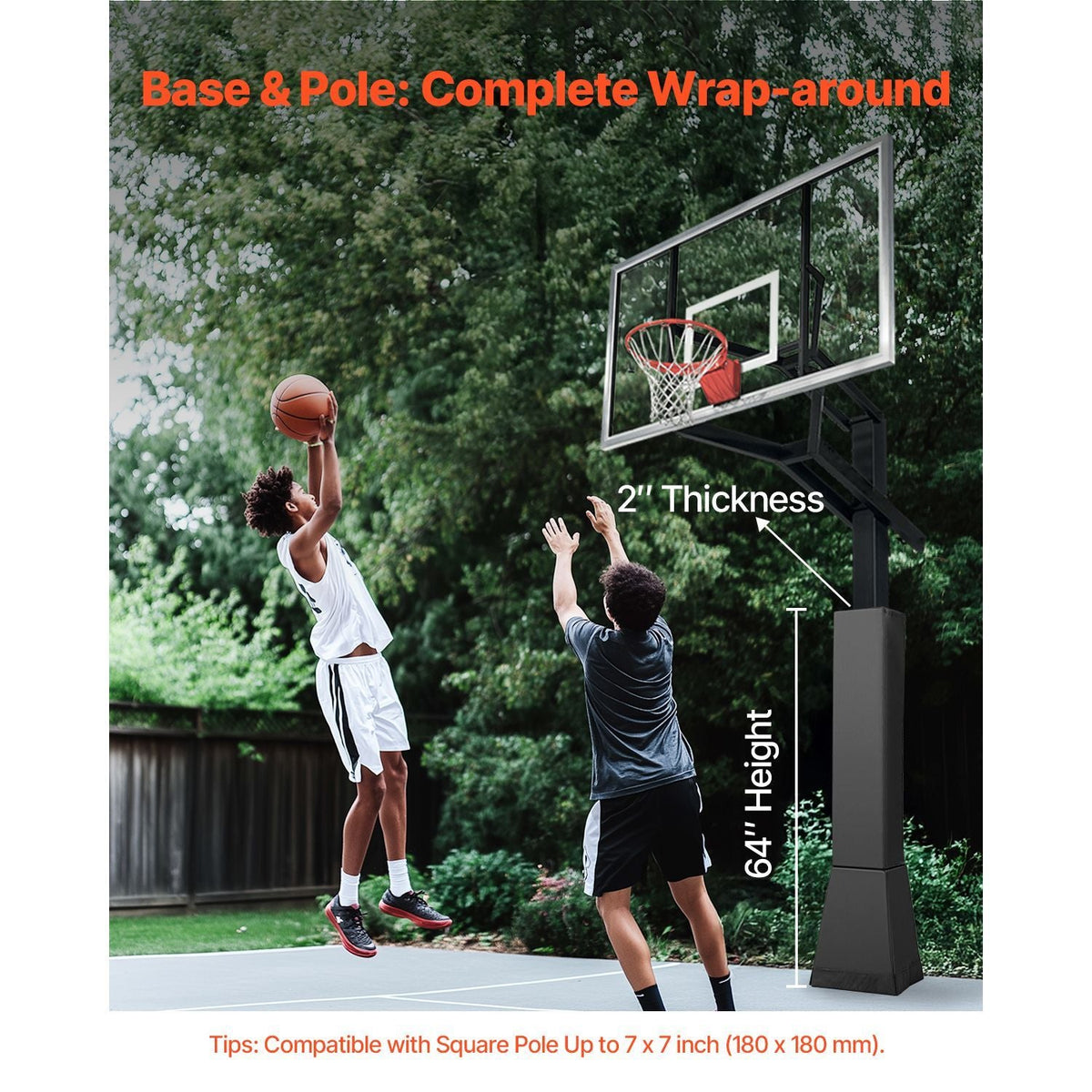 Basketball Pole Pad, 64" Tall and 2" Thick Heavy Duty Wrap Around Pole Padding, Fits 6x6 - 7x7 inch Diameter Square Pole, All-weather Waterproof Protective Pad for Basement Garage Playground