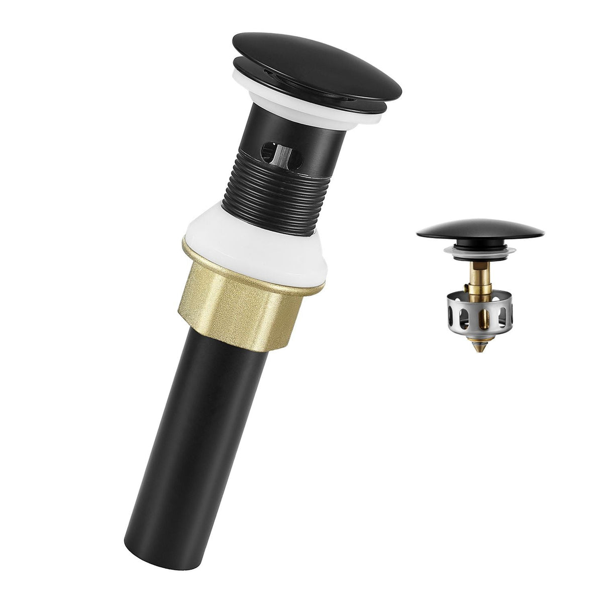 Bathroom Sink Drain with Overflow, Brass and 304 Stainless Steel Pop Up Drains, Anti-Clogging Vessel Sink Drain Strainer, All Metal Hair Catcher Drains Stopper, for Sinks with Overflow Holes