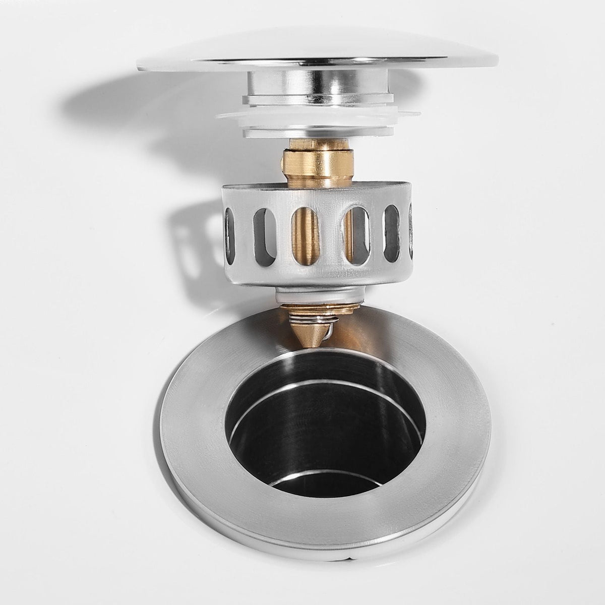 Bathroom Sink Drain Without Overflow, Brass and 304 Stainless Steel Pop Up Drains, Anti-Clogging Vessel Drain Strainer, All Metal Hair Catcher Drains Stopper, for Sinks Without Overflow Holes