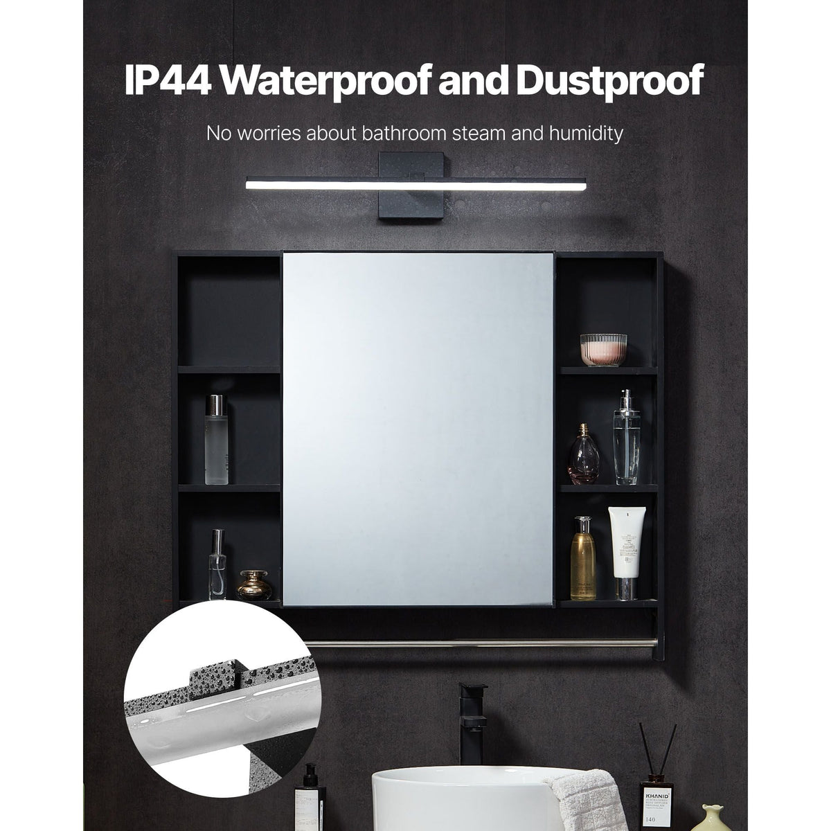 Bathroom Vanity Light Bar, 24.02-Inch, LED Modern Light Fixture Over Mirror, with 360° Rotatable, IP44 Waterproof, 18W, 6000K, Wall Lighting for Bathroom, Living Room, Bedroom, Hallway, Black
