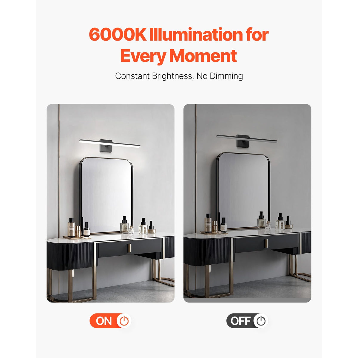Bathroom Vanity Light Bar, 24.02-Inch, LED Modern Light Fixture Over Mirror, with 360° Rotatable, IP44 Waterproof, 18W, 6000K, Wall Lighting for Bathroom, Living Room, Bedroom, Hallway, Black