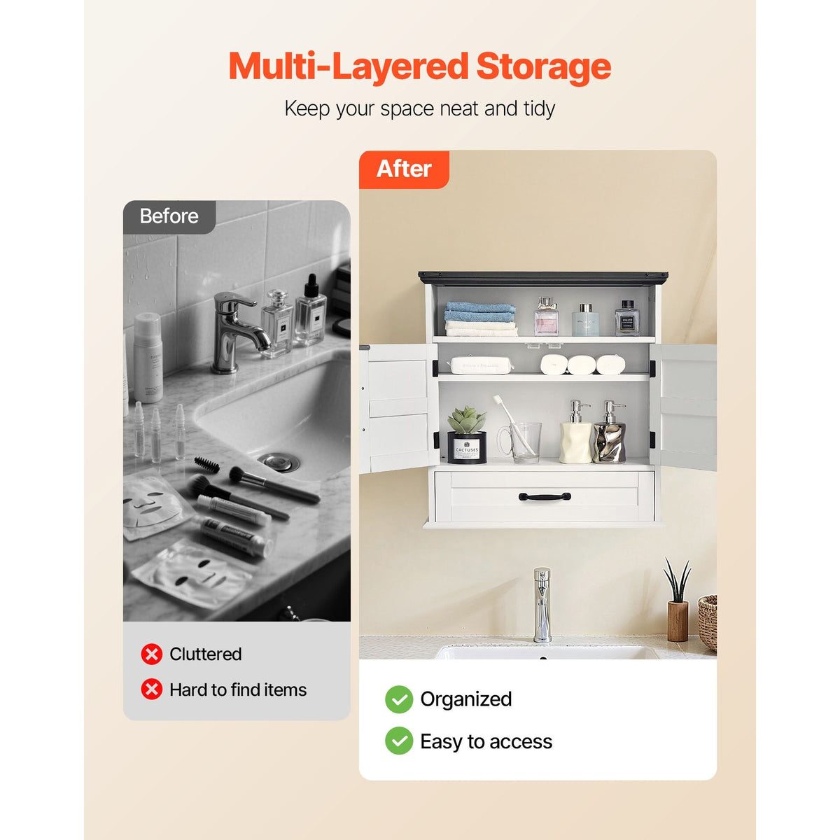 Bathroom Wall Cabinet, 2 Doors & Adjustable Shelf, Over the Toilet Storage Medicine Cabinet Wall Mounted, Hanging Organizer with Drawer & Open Partition for Laundry Room Kitchen Restroom, White