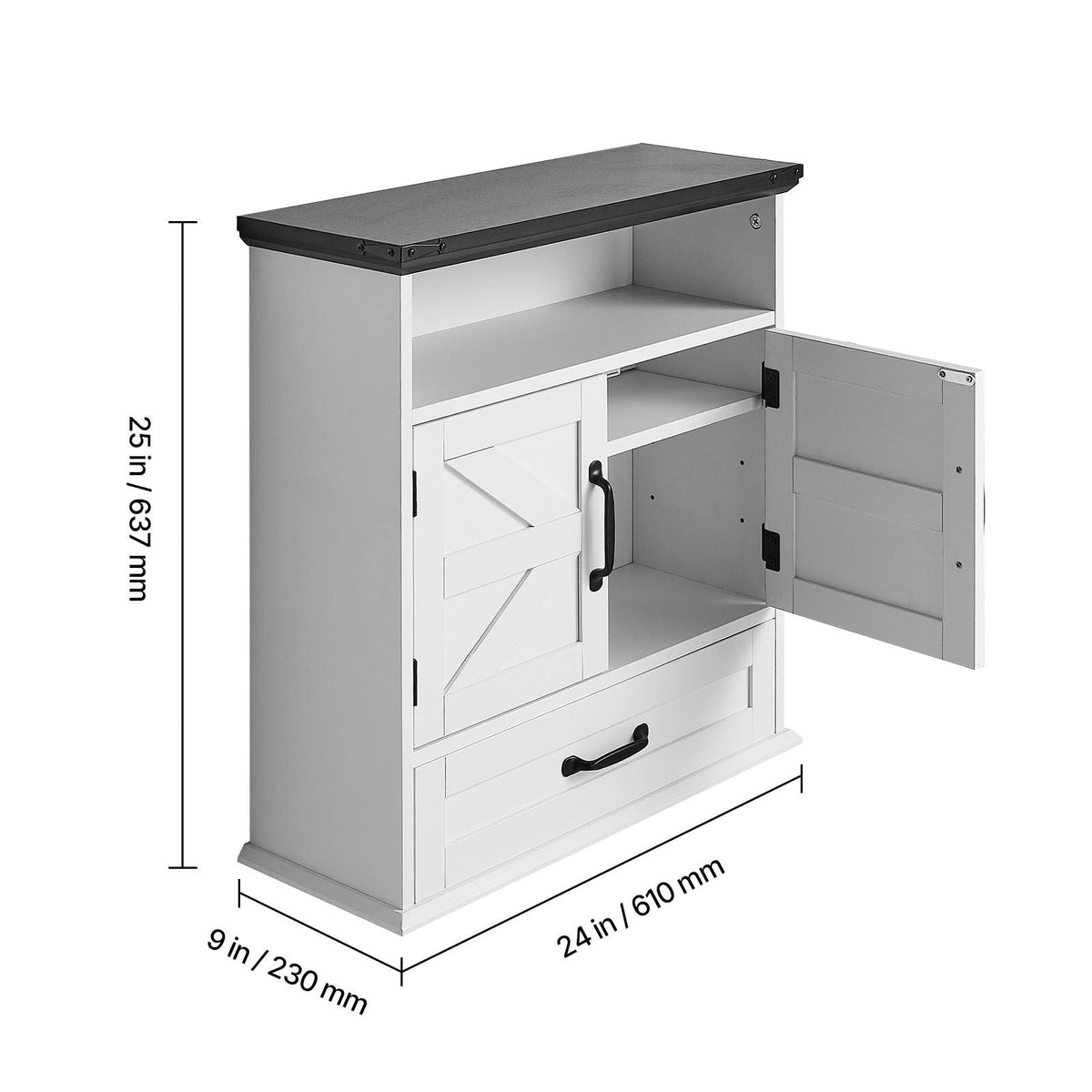Bathroom Wall Cabinet, 2 Doors & Adjustable Shelf, Over the Toilet Storage Medicine Cabinet Wall Mounted, Hanging Organizer with Drawer & Open Partition for Laundry Room Kitchen Restroom, White