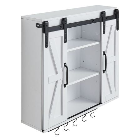 Bathroom Wall Cabinet, 2 Doors and Adjustable Shelf, Over the Toilet Storage Medicine Cabinet Wall Mounted, Hanging Organizer with Open Partition/Towel Bar/Hooks for Laundry Room Kitchen, White