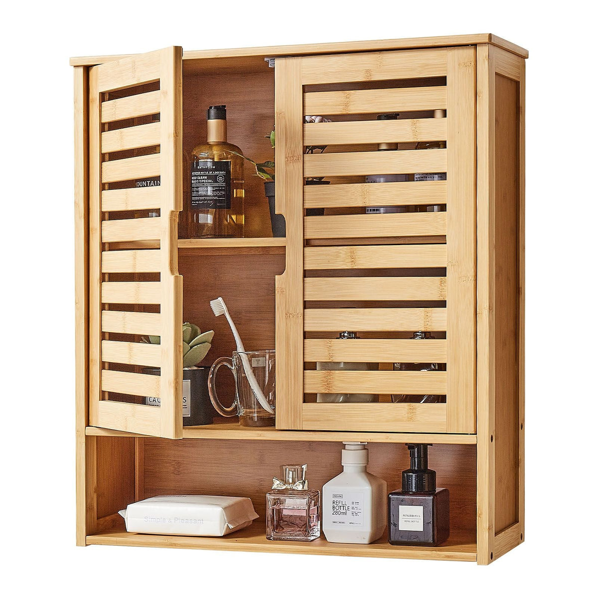 Bathroom Wall Cabinet, 2 Doors and Adjustable Shelf, Over the Toilet Storage Medicine Cabinet Wall Mounted, Hanging Organizer with Shelves and Open Partition for Laundry Room Kitchen Restroom
