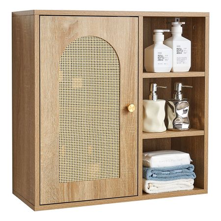 Bathroom Wall Cabinet, Door and Adjustable Shelf with 5 Height Levels, Over the Toilet Storage Medicine Cabinet Wall Mounted, Hanging Organizer with Shelves for Laundry Room Kitchen Restroom