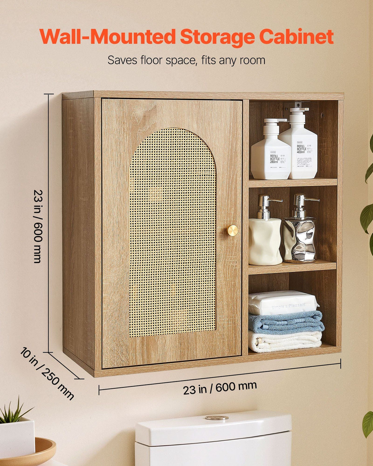Bathroom Wall Cabinet, Door and Adjustable Shelf with 5 Height Levels, Over the Toilet Storage Medicine Cabinet Wall Mounted, Hanging Organizer with Shelves for Laundry Room Kitchen Restroom