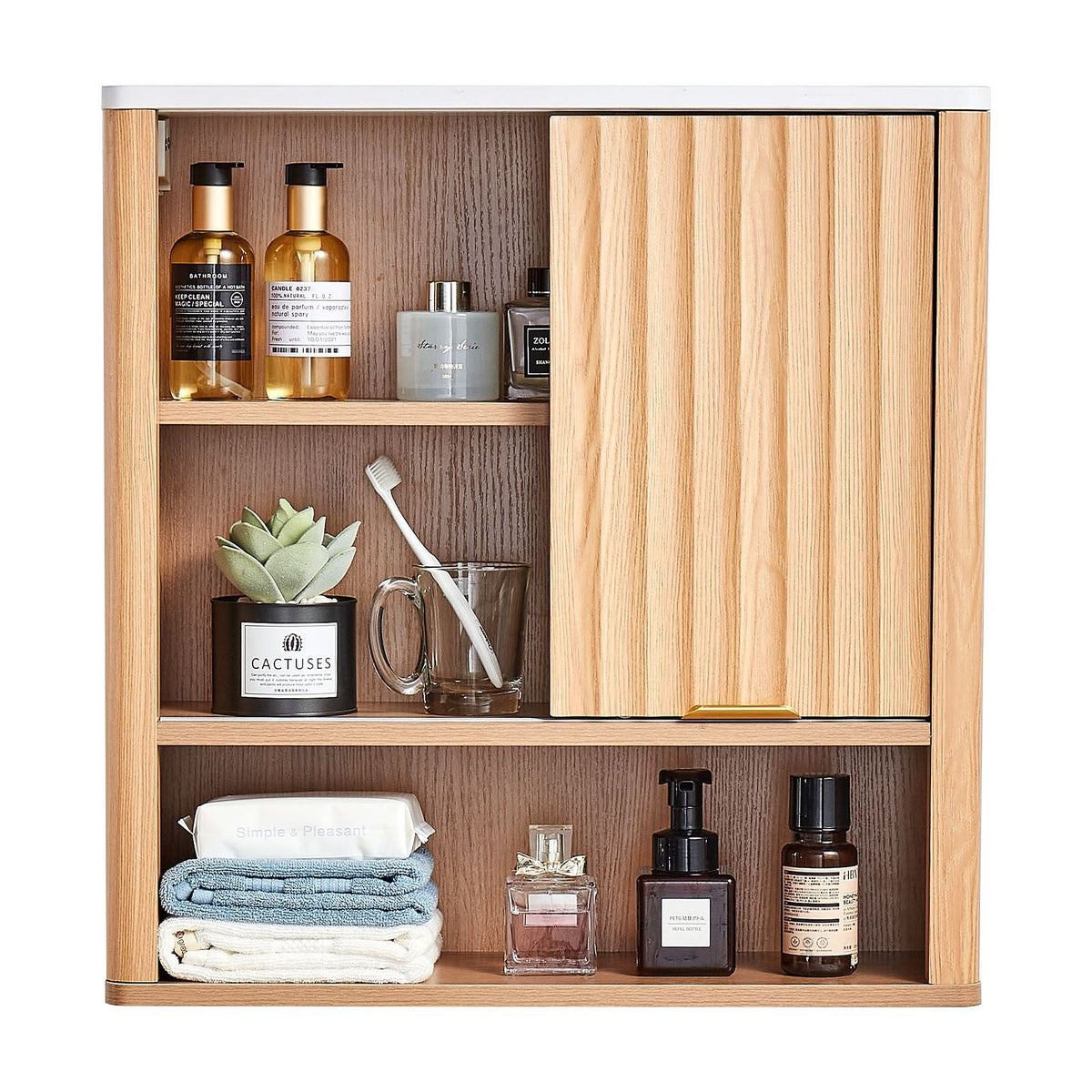 Bathroom Wall Cabinet, with Door and Adjustable Shelf, Over the Toilet Storage Medicine Cabinet Wall Mounted, Hanging Organizer with Shelves and Open Partition for Laundry Room Kitchen Restroom