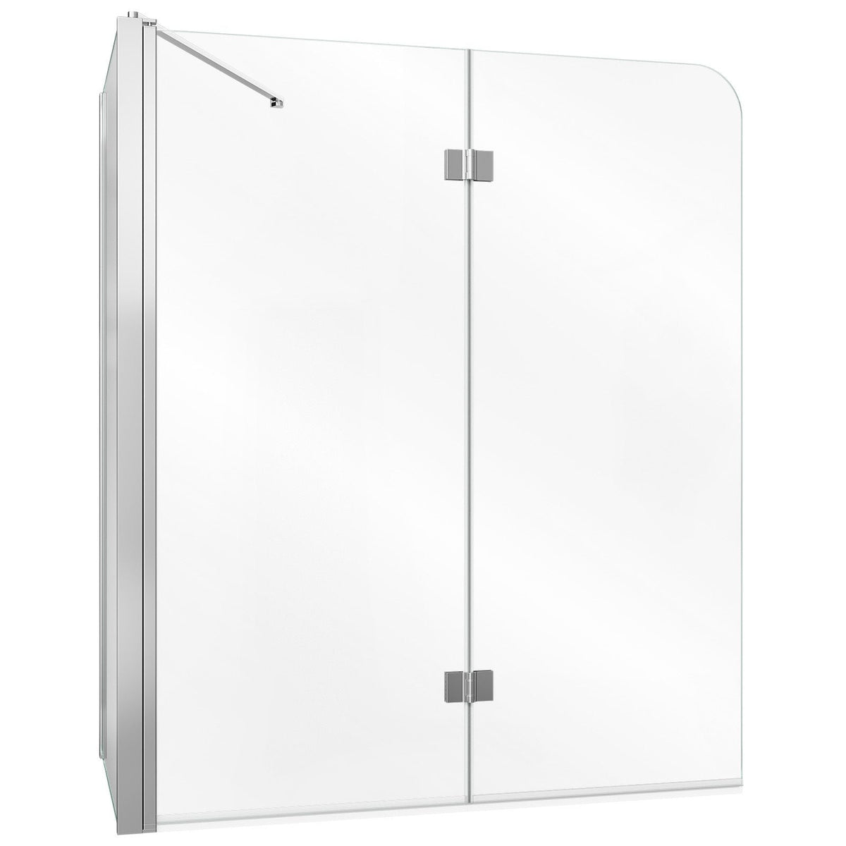 Bathtub Shower Door 27.5"/47"W x 55"H Semi-Frameless Bi-Fold Tub Door, 1/4" Clear Tempered Glass, Easy-Clean Nano Coating, 180° Folding, 1 Fixed and 2 Foldable Panels, for Bathroom Tub, Silver
