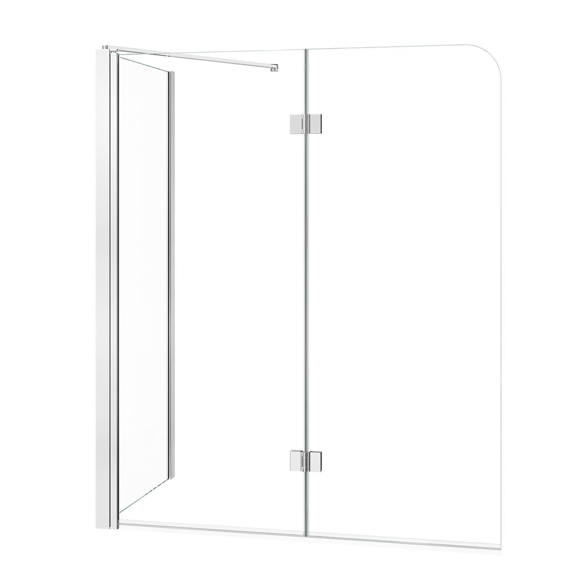Bathtub Shower Door 27.5"/47"W x 55"H Semi-Frameless Bi-Fold Tub Door, 1/4" Clear Tempered Glass, Easy-Clean Nano Coating, 180° Folding, 1 Fixed and 2 Foldable Panels, for Bathroom Tub, Silver