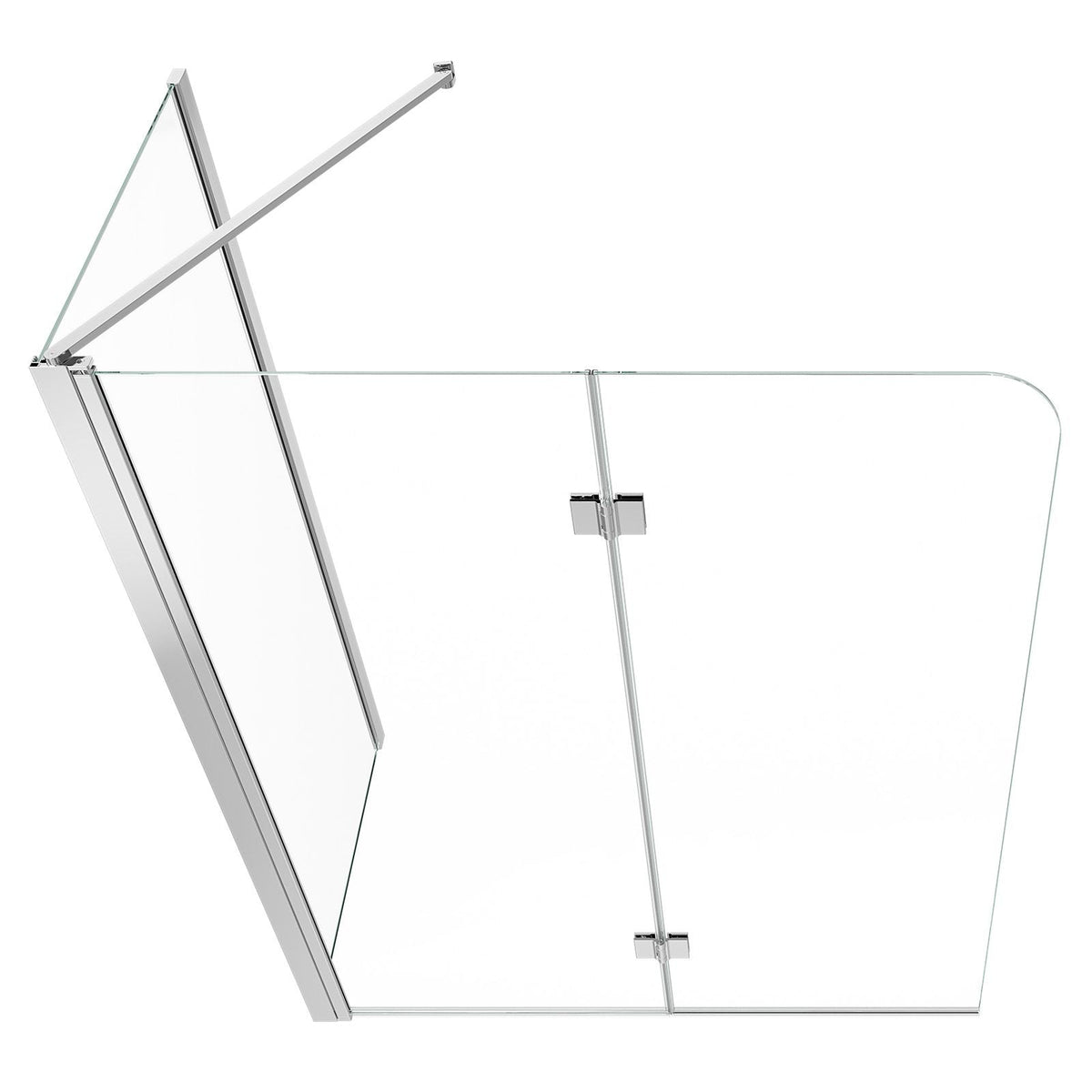 Bathtub Shower Door 27.5"/47"W x 55"H Semi-Frameless Bi-Fold Tub Door, 1/4" Clear Tempered Glass, Easy-Clean Nano Coating, 180° Folding, 1 Fixed and 2 Foldable Panels, for Bathroom Tub, Silver