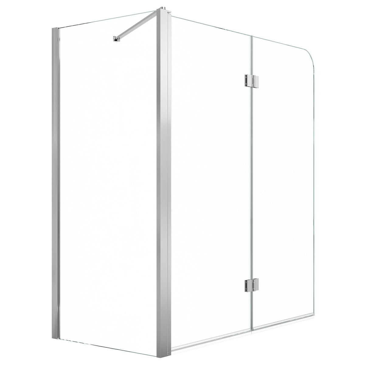 Bathtub Shower Door 27.5"/47"W x 55"H Semi-Frameless Bi-Fold Tub Door, 1/4" Clear Tempered Glass, Easy-Clean Nano Coating, 180° Folding, 1 Fixed and 2 Foldable Panels, for Bathroom Tub, Silver