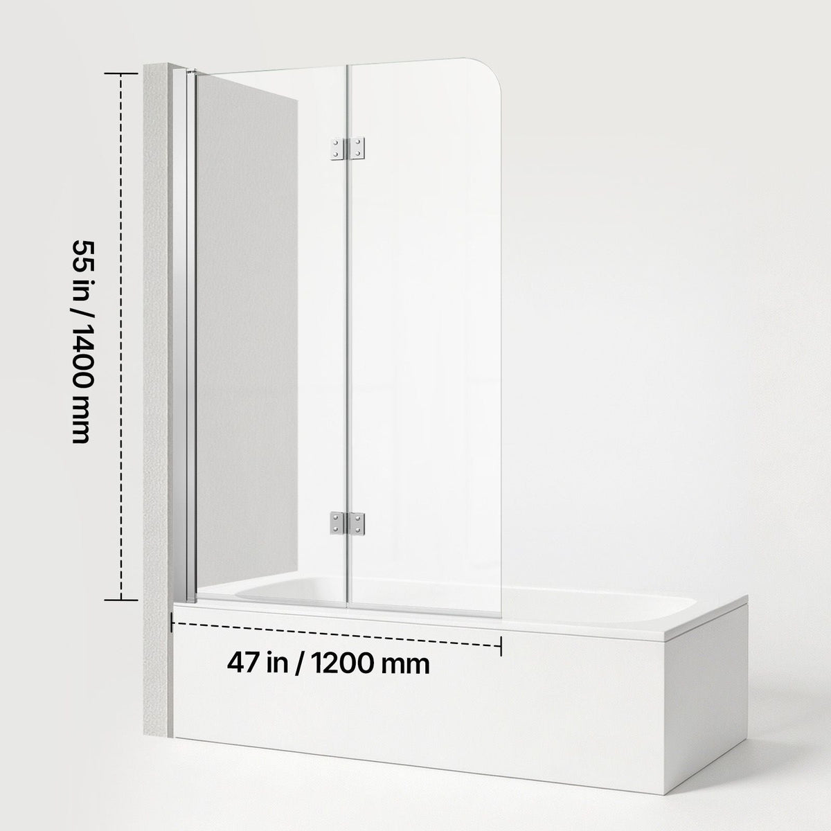 Bathtub Shower Door 47" W x 55" H Semi-Frameless Bi-Fold Tub Door, 1/4" Clear Tempered Glass, Easy-Clean Nano Coating, 180° Folding, Adjustable Sealing Strip, for Home Bathroom Tub, Silver