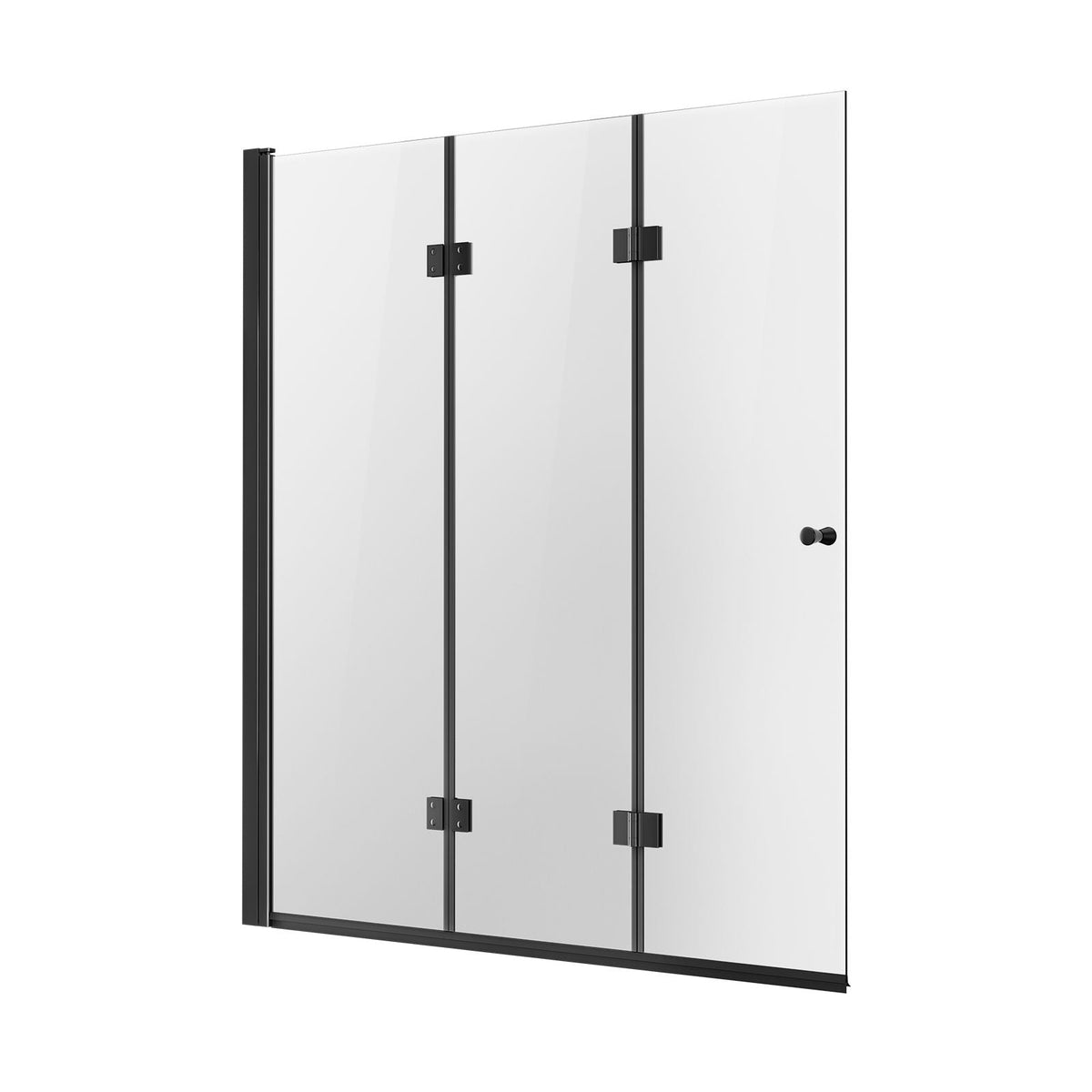 Bathtub Shower Door, 51 in. W x 56 in. H, Frameless Foldable Hinged Shower Door, Tri-Fold Shower Glass Door with 1/4 in Tempered Glass Door, 180°Rotating and Folding Design, for Bathtub, Black