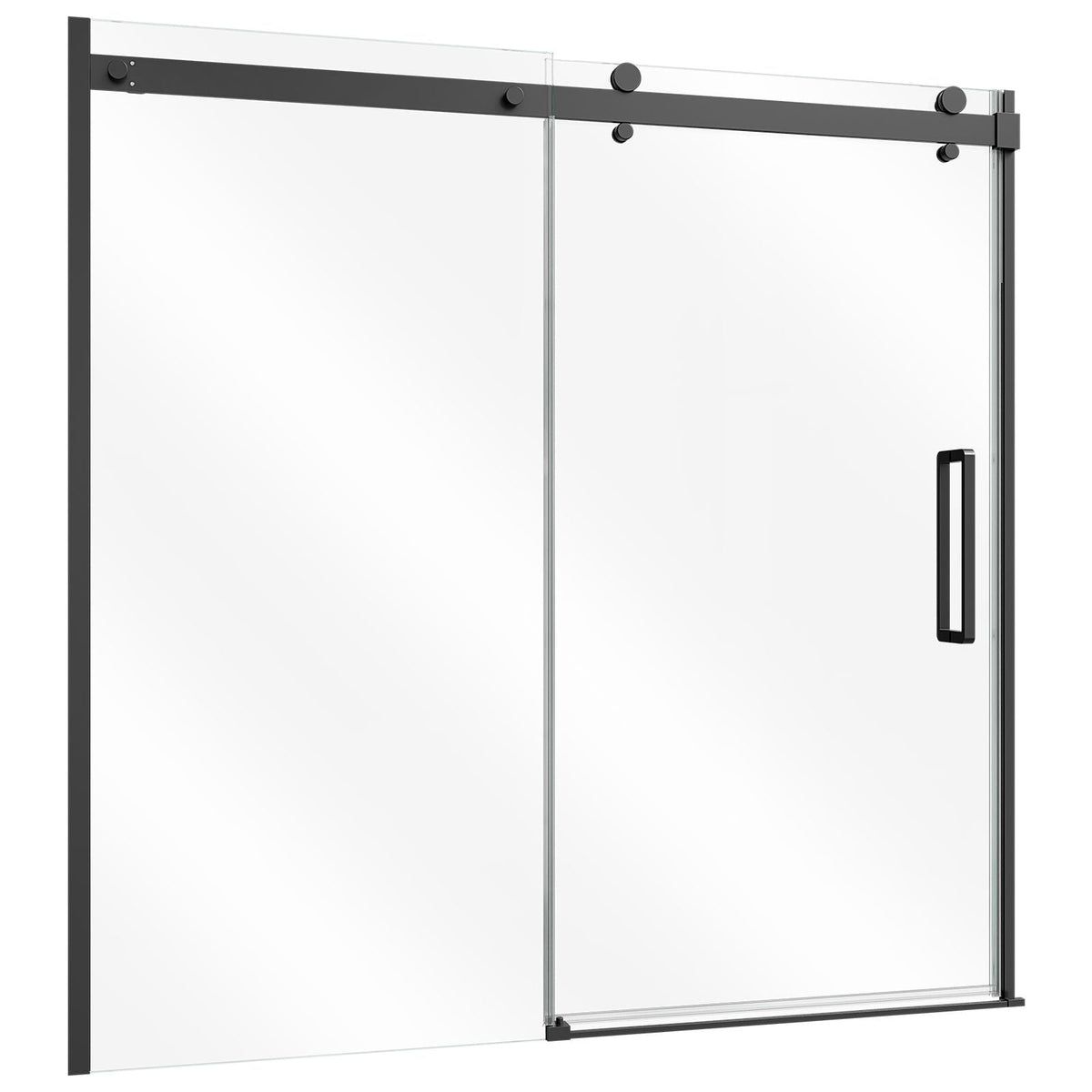Bathtub Shower Door 60" W x 60" H Semi-Frameless Sliding Door Black, 5/16" Thick Clear Tempered Glass, Sliding Tub Shower Door with 2 Stainless Steel Handles, Nano Coating, for Bathroom Tubs