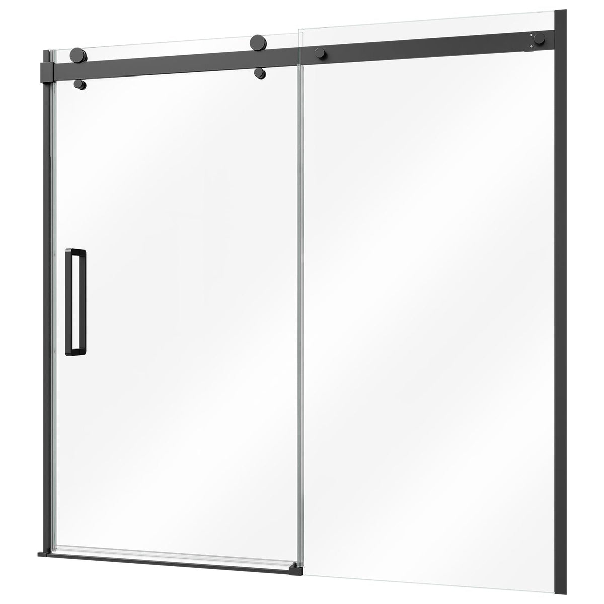 Bathtub Shower Door 60" W x 60" H Semi-Frameless Sliding Door Black, 5/16" Thick Clear Tempered Glass, Sliding Tub Shower Door with 2 Stainless Steel Handles, Nano Coating, for Bathroom Tubs