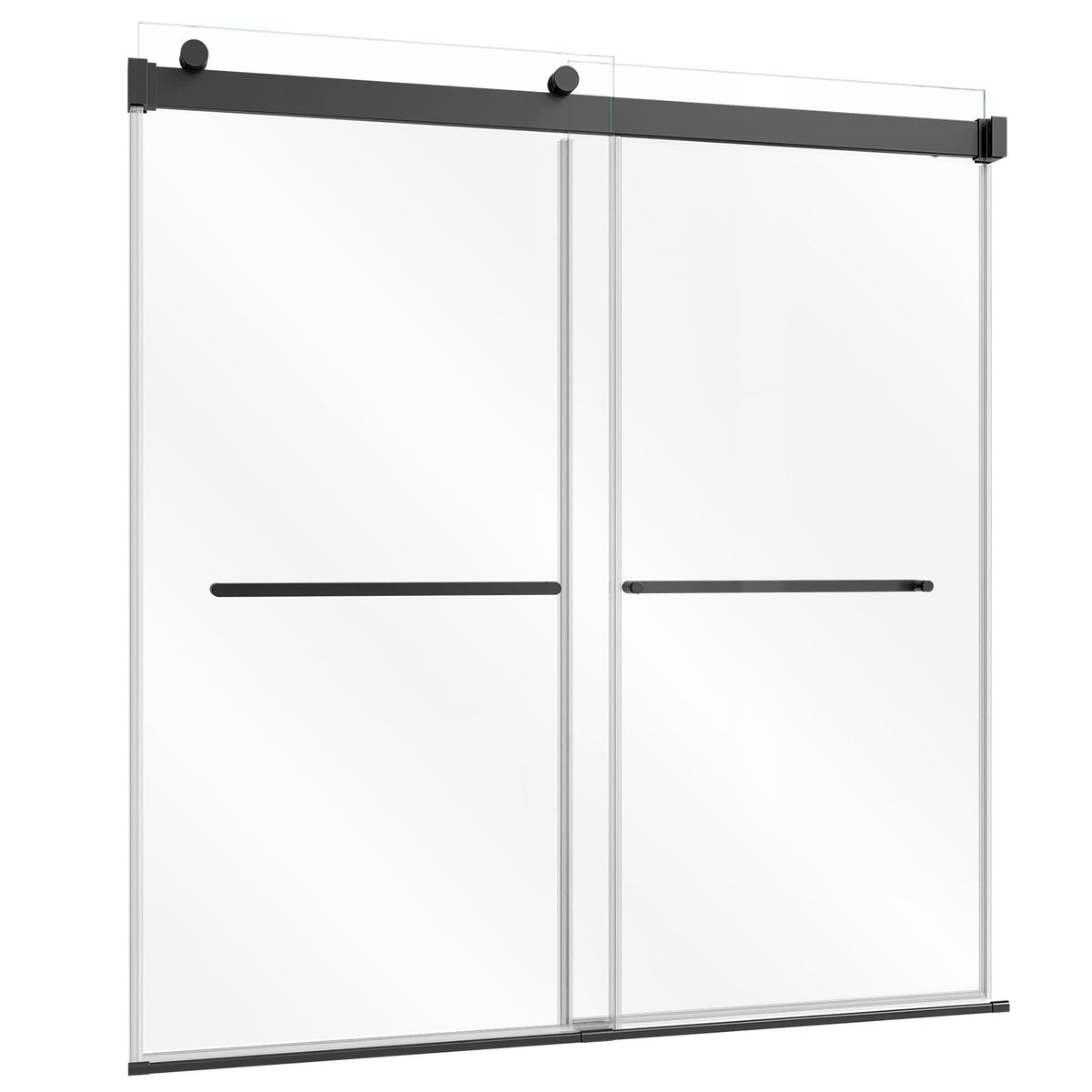Bathtub Shower Door 60"W x 60"H Frameless Bypass Sliding Doors Black, 5/16" Clear Tempered Glass, Double Sliding Tub Shower Doors with 2 Stainless Steel Handles, Nano Coating, for Bathroom Tubs