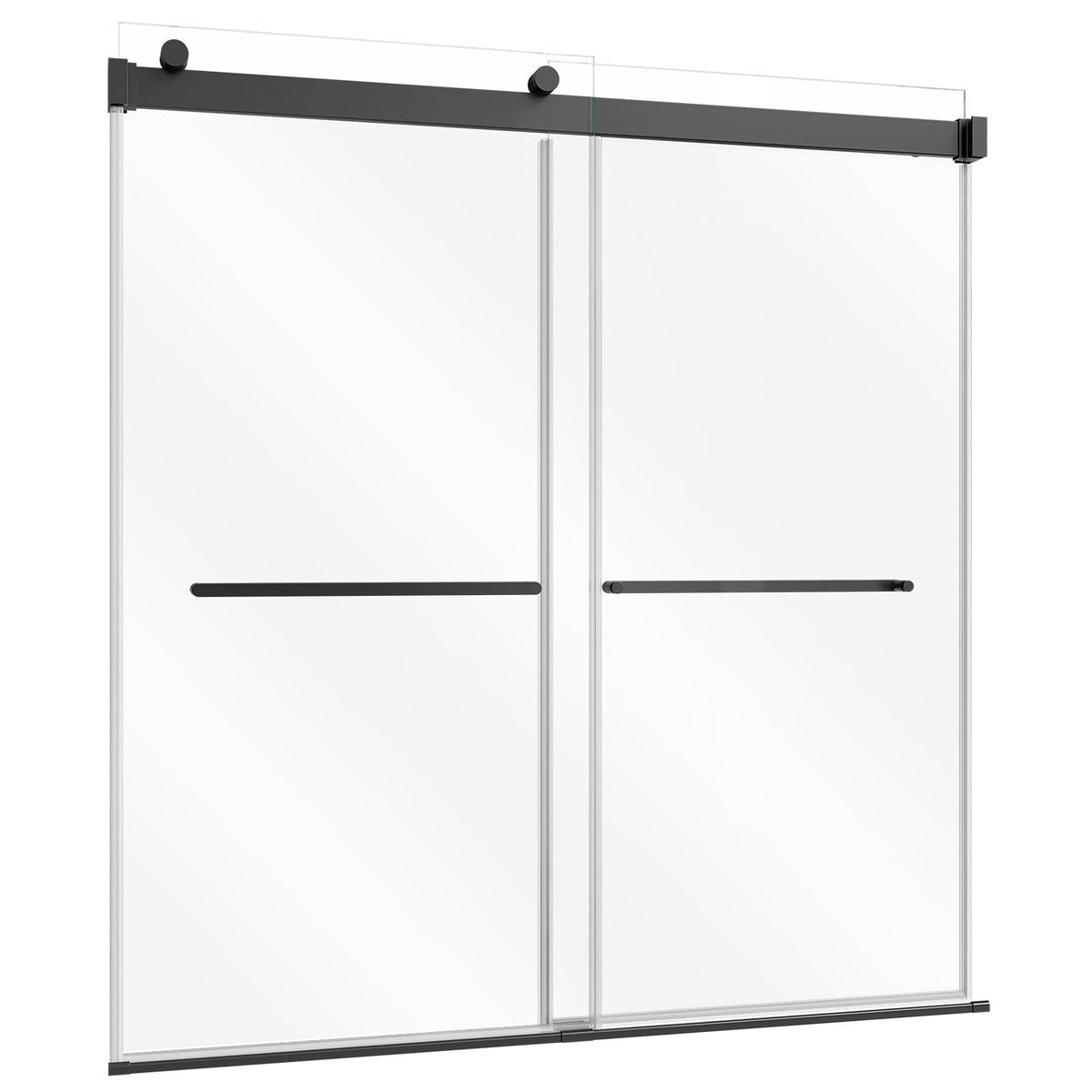 Bathtub Shower Door 60"W x 60"H Frameless Bypass Sliding Doors Black, 5/16" Clear Tempered Glass, Double Sliding Tub Shower Doors with 2 Stainless Steel Handles, Nano Coating, for Bathroom Tubs