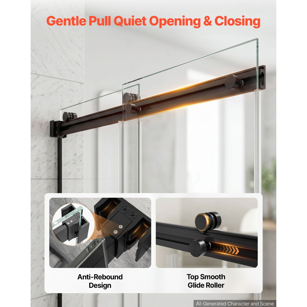 Bathtub Shower Door 60"W x 60"H Frameless Bypass Sliding Doors Black, 5/16" Clear Tempered Glass, Double Sliding Tub Shower Doors with 2 Stainless Steel Handles, Nano Coating, for Bathroom Tubs