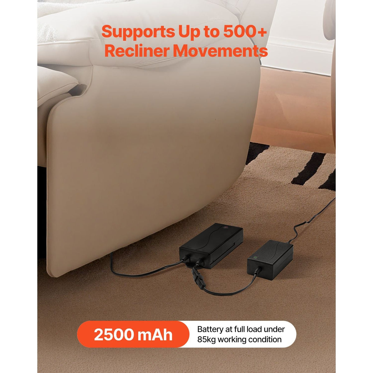 Battery Pack for Reclining Furniture with Adapter, 2500 mAh Rechargeable Recliner Battery Pack with Universal 2-Pin Connector and LED Screen, for Electric Recliner, Sofa, Couch & Lift Chair