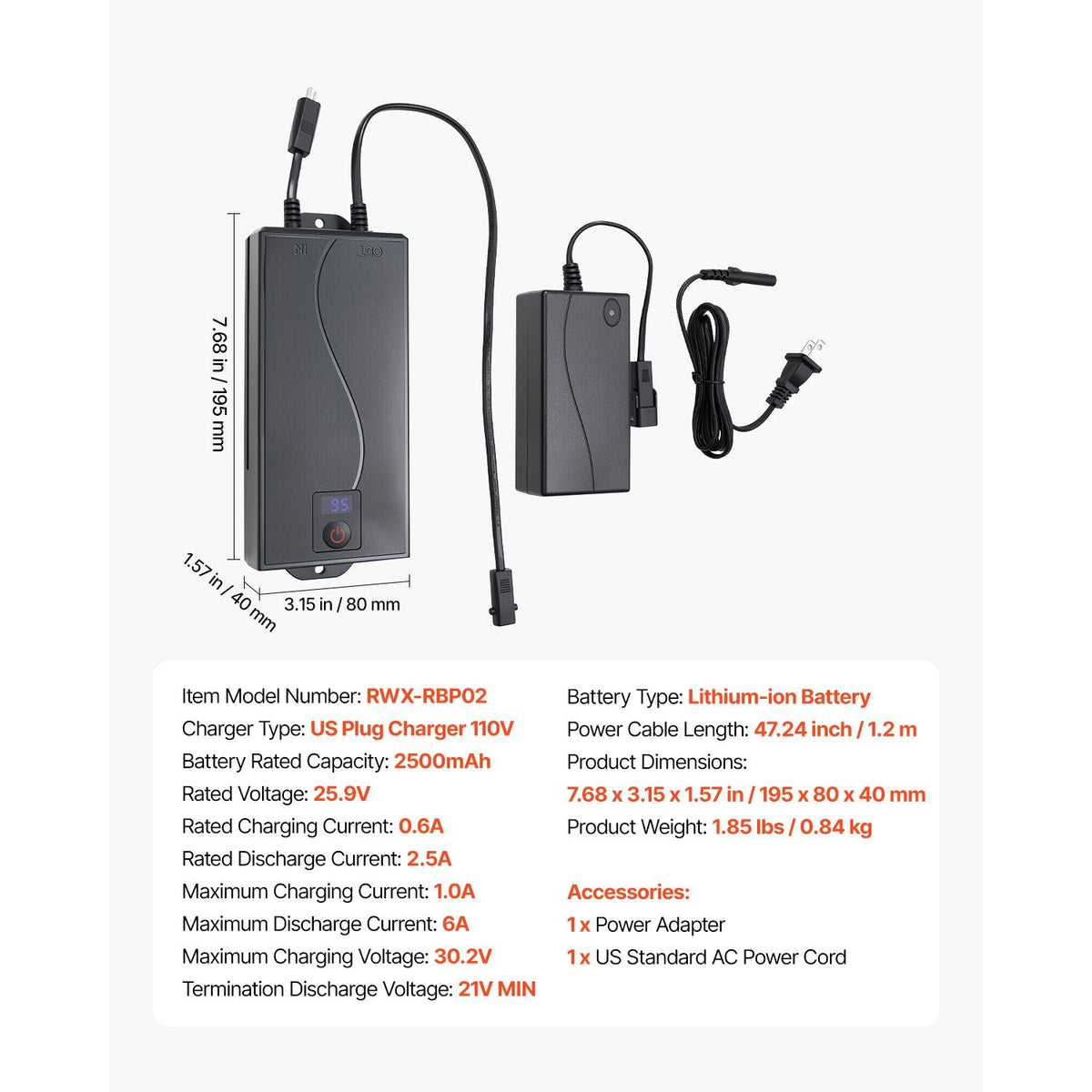 Battery Pack for Reclining Furniture with Adapter, 2500 mAh Rechargeable Recliner Battery Pack with Universal 2-Pin Connector and LED Screen, for Electric Recliner, Sofa, Couch & Lift Chair