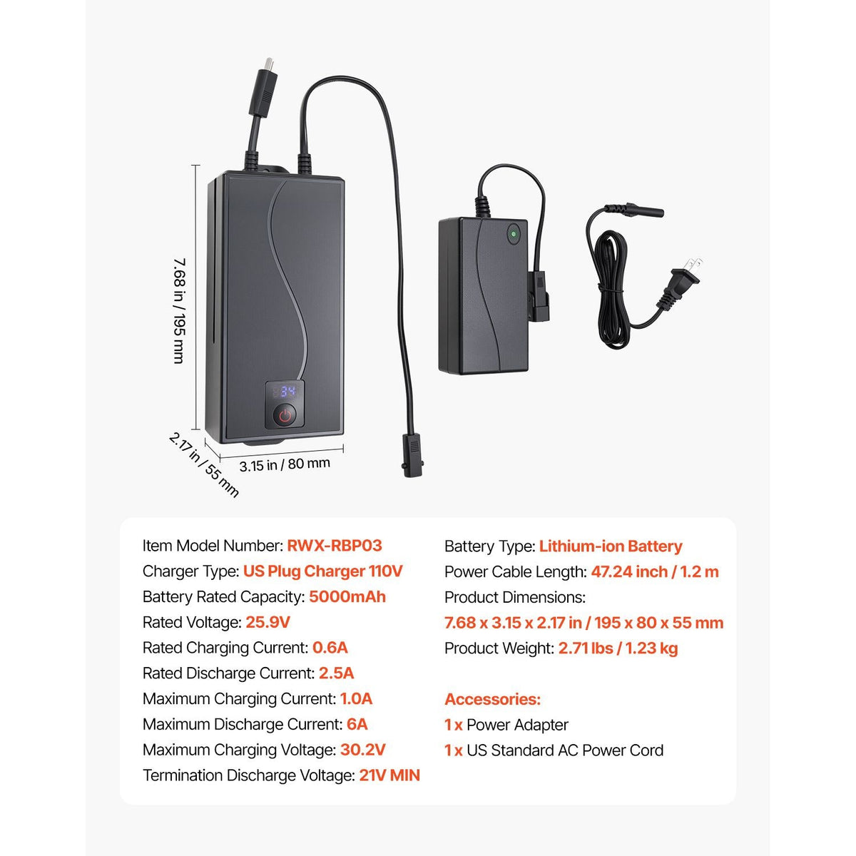 Battery Pack for Reclining Furniture with Adapter, 5000 mAh Rechargeable Recliner Battery Pack with Universal 2-Pin Connector and LED Screen, for Electric Recliner, Sofa, Couch & Lift Chair