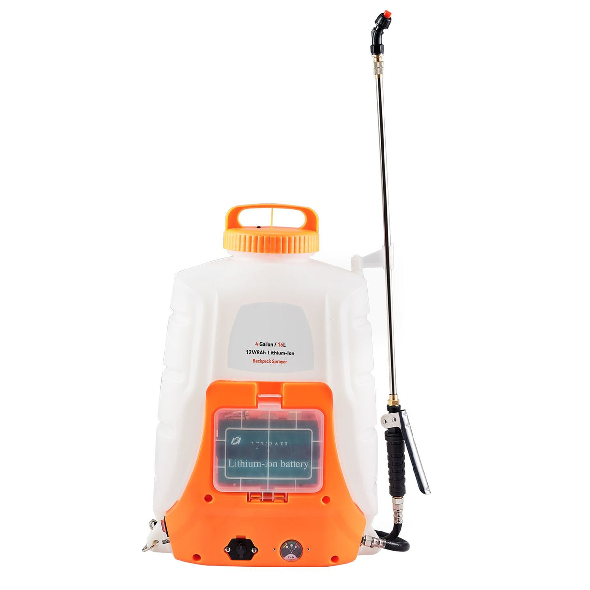 Battery Powered Backpack Sprayer, 0-90 PSI Adjustable Pressure, 4 Gallon Tank, Back Pack Sprayer with 8 Nozzles and 2 Wands, 12V 8Ah Battery, Wide Mouth Lid for Weeding, Spraying, Cleaning