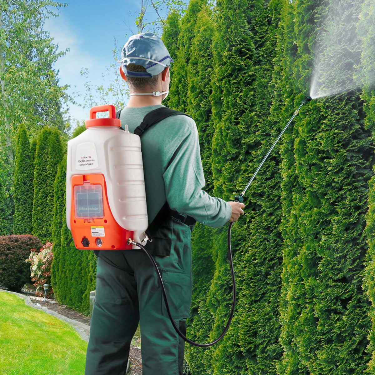 Battery Powered Backpack Sprayer, 4 Gallons Electric Lawn Sprayer with 8 Nozzles & 2 Telescopic Wands, 90PSI Adjustable Pressure, 4-6 Hour Runtime, Yard Sprayers for Lawn and Garden