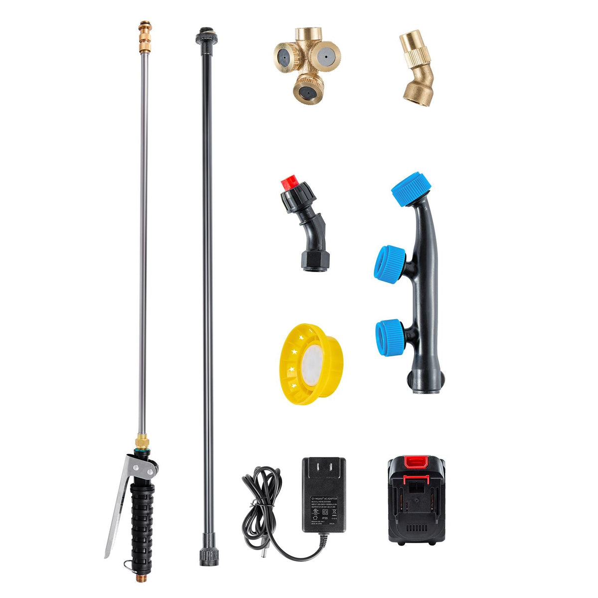 Battery-Powered Sprayer with Wheeled Cart, 10 Gallons Electric Weed Sprayer, Adjustable 0-80 PSI, Yard Lawn Sprayers with Wheels, 5 Nozzles & 98ft Hose, 3-6H Spray Time, for Weeding, Cleaning