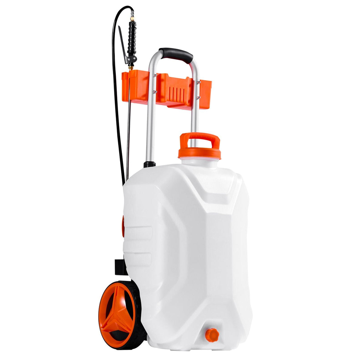 Battery-Powered Sprayer with Wheeled Cart, 10 Gallons Electric Weed Sprayer, Adjustable 0-80 PSI, Yard Lawn Sprayers with Wheels, 5 Nozzles & 98ft Hose, 3-6H Spray Time, for Weeding, Cleaning