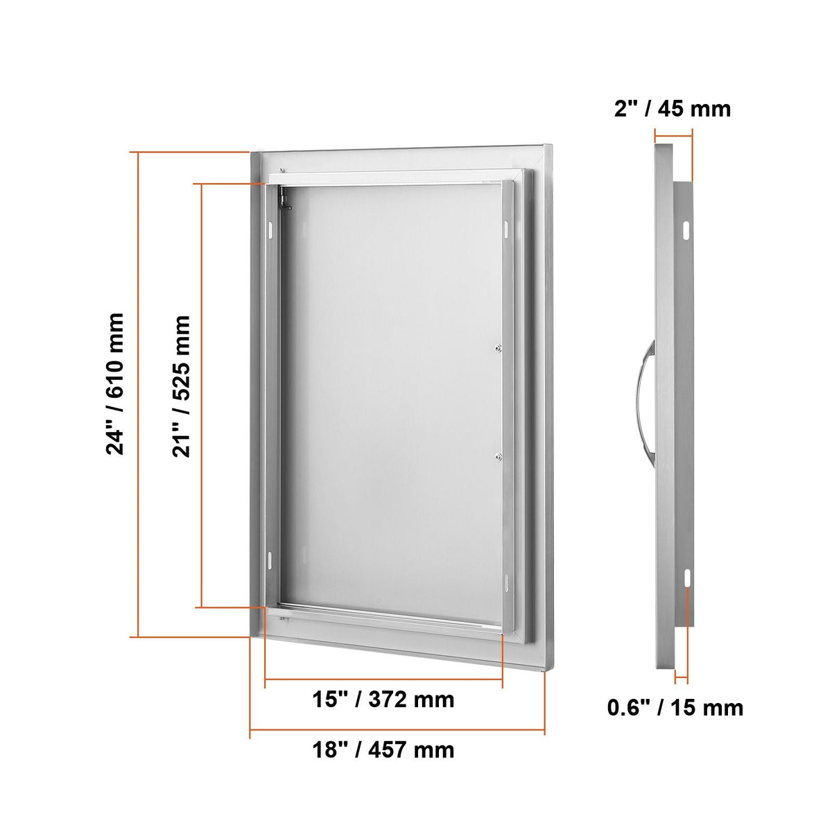 BBQ Access Door, 18W x 24H Inch Single Outdoor Kitchen Door, Stainless Steel Flush Mount Door, Wall Vertical Door with Handle, for BBQ Island, Grilling Station, Outside Cabinet