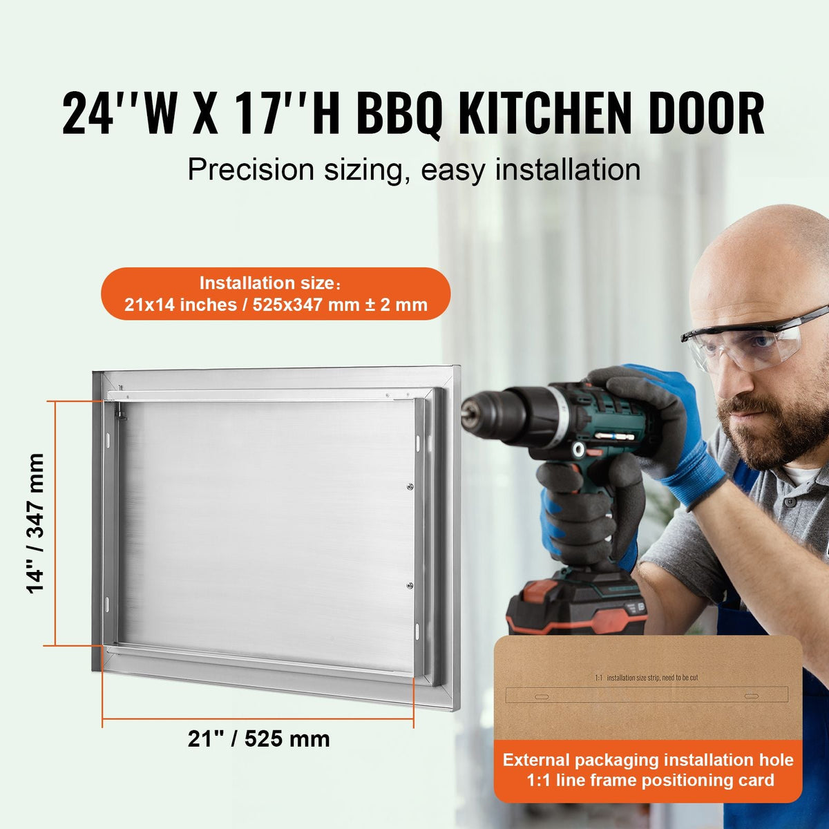 BBQ Access Door, 24W x 17H Inch Single Outdoor Kitchen Door, Stainless Steel Flush Mount Door, Wall Vertical Door with Handle, for BBQ Island, Grilling Station, Outside Cabinet