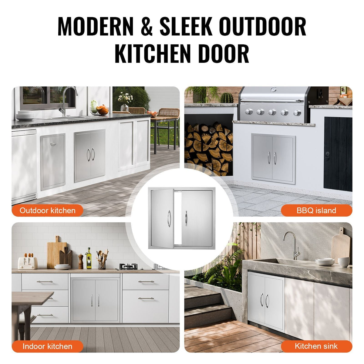 BBQ Access Door, 26W x 24H Inch Double Outdoor Kitchen Door, Stainless Steel Flush Mount Door, Wall Vertical Door with Handles, for BBQ Island, Grilling Station, Outside Cabinet