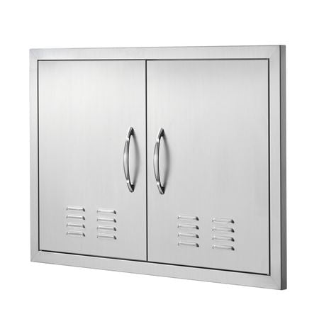 BBQ Access Door, 30W x 21H Inch Double Outdoor Kitchen Door, Stainless Steel Flush Mount Door, Wall Vertical Door with Handles and Vents, for BBQ Island, Grilling Station, Outside Cabinet