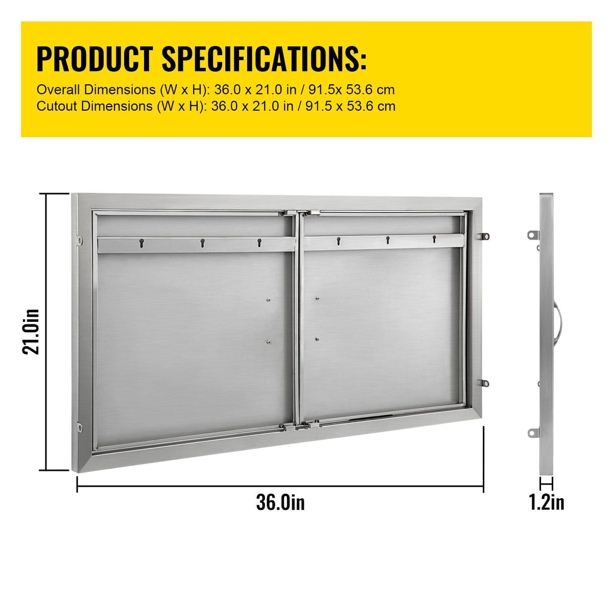 BBQ Access Door 36W x 21H Inch, Double BBQ Door Stainless Steel, Outdoor Kitchen Doors for BBQ Island, Grill Station, Outside Cabinet