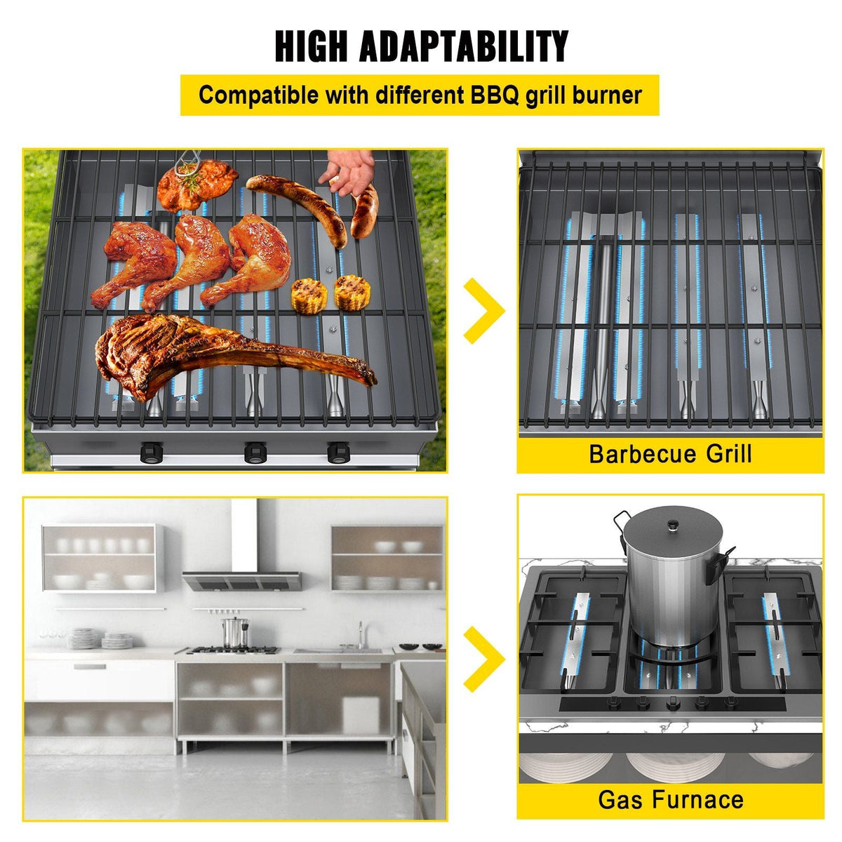 BBQ Burners Replacement, Stainless Steel Burner Grill Part Kit, 3 Packs BBQ Burners Replacement, Grill Burner Replacement with Air Flap Barbecue Replacement Parts with Evenly Burning for Gas Gri