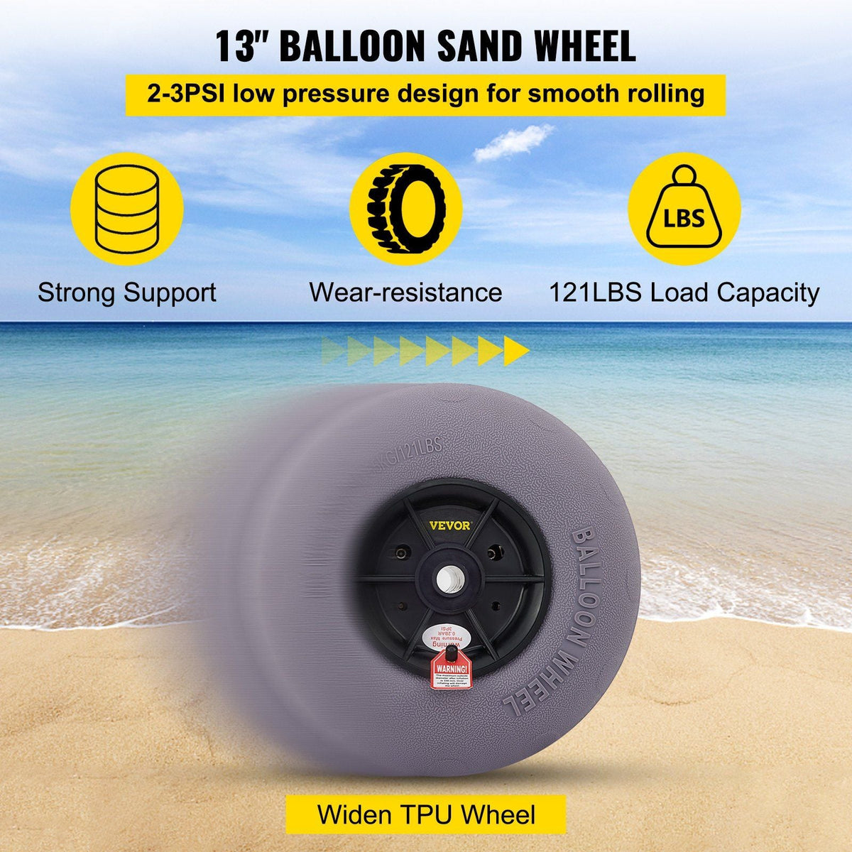 Beach Balloon Wheels, 13\" Replacement Sand Tires, TPU Cart Tires for Kayak Dolly, Canoe Cart and Buggy with Free Air Pump, 2-Pack