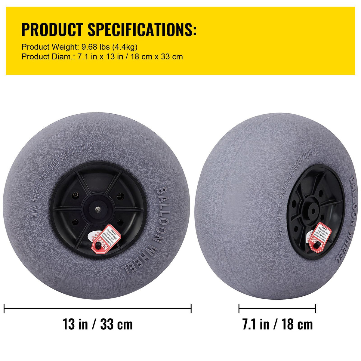 Beach Balloon Wheels, 13\" Replacement Sand Tires with 32\" Stainless Steel Axle, TPU Cart Tires for Kayak Dolly, Canoe Cart and Buggy with Free Air Pump, 2-Pack