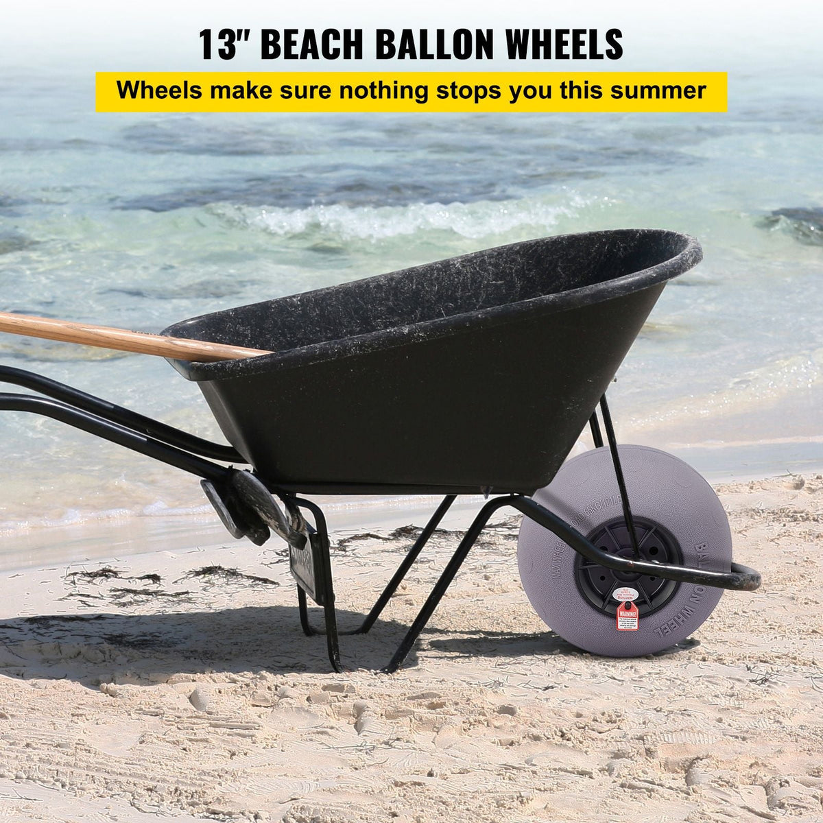 Beach Balloon Wheels, 13\" Replacement Sand Tires with 32\" Stainless Steel Axle, TPU Cart Tires for Kayak Dolly, Canoe Cart and Buggy with Free Air Pump, 2-Pack