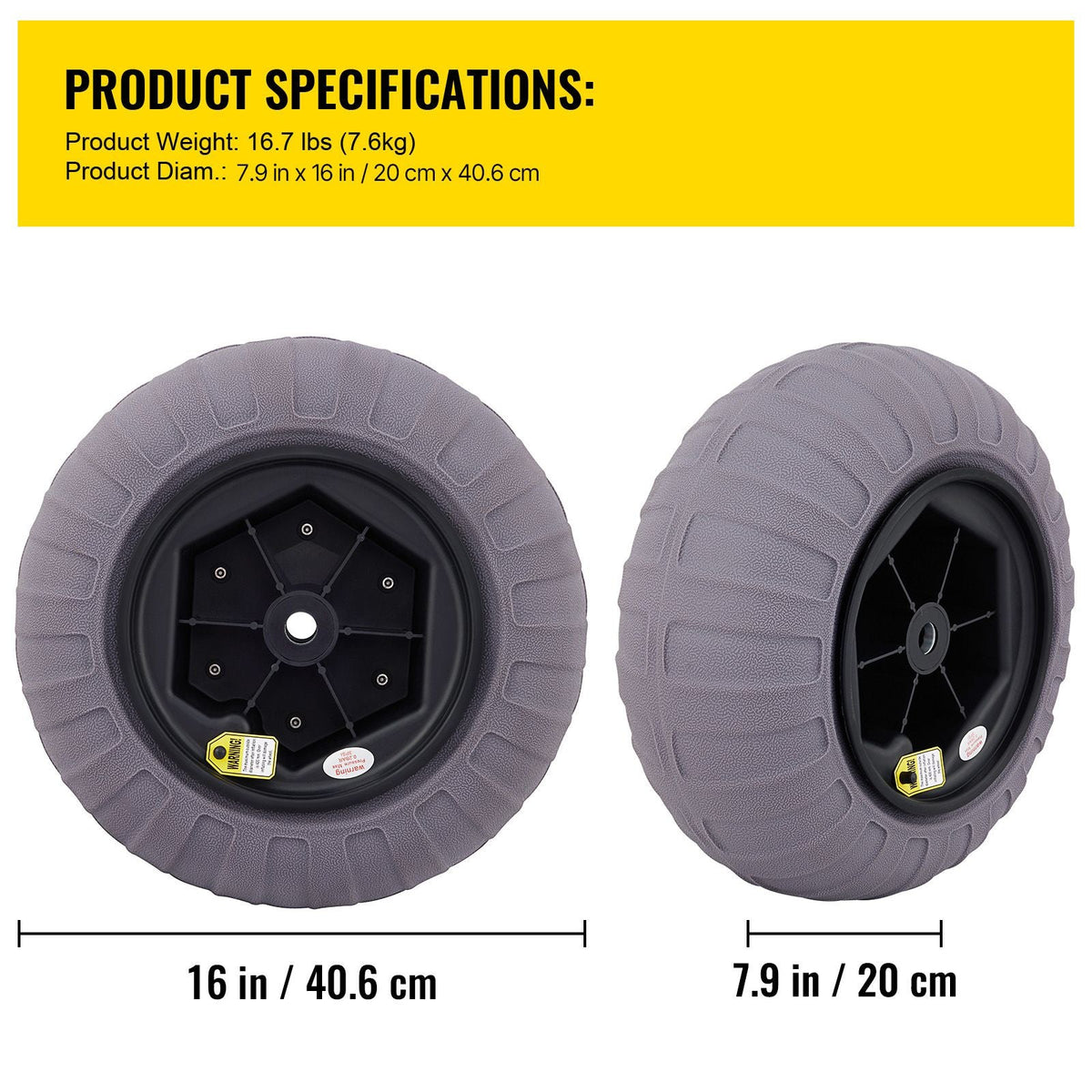 Beach Balloon Wheels, 16" Replacement Sand Tires, TPU Cart Tires for Kayak Dolly, Canoe Cart and Buggy with Free Air Pump, 2-Pack