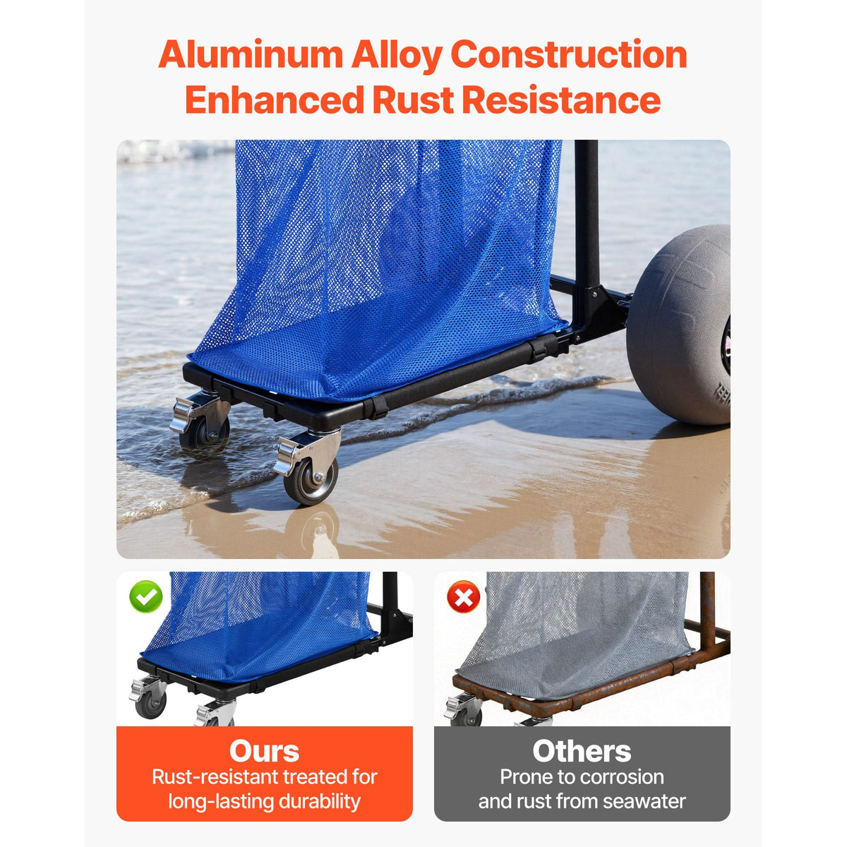 Beach Cart with Large Wheels for Sand, 165 lbs Load Capacity, Heavy Duty Folding Beach Wagon with 12" Balloon Wheels, Storage Bag, 180° Adjustable Handlebar, Dolly for Camping Fishing Garden