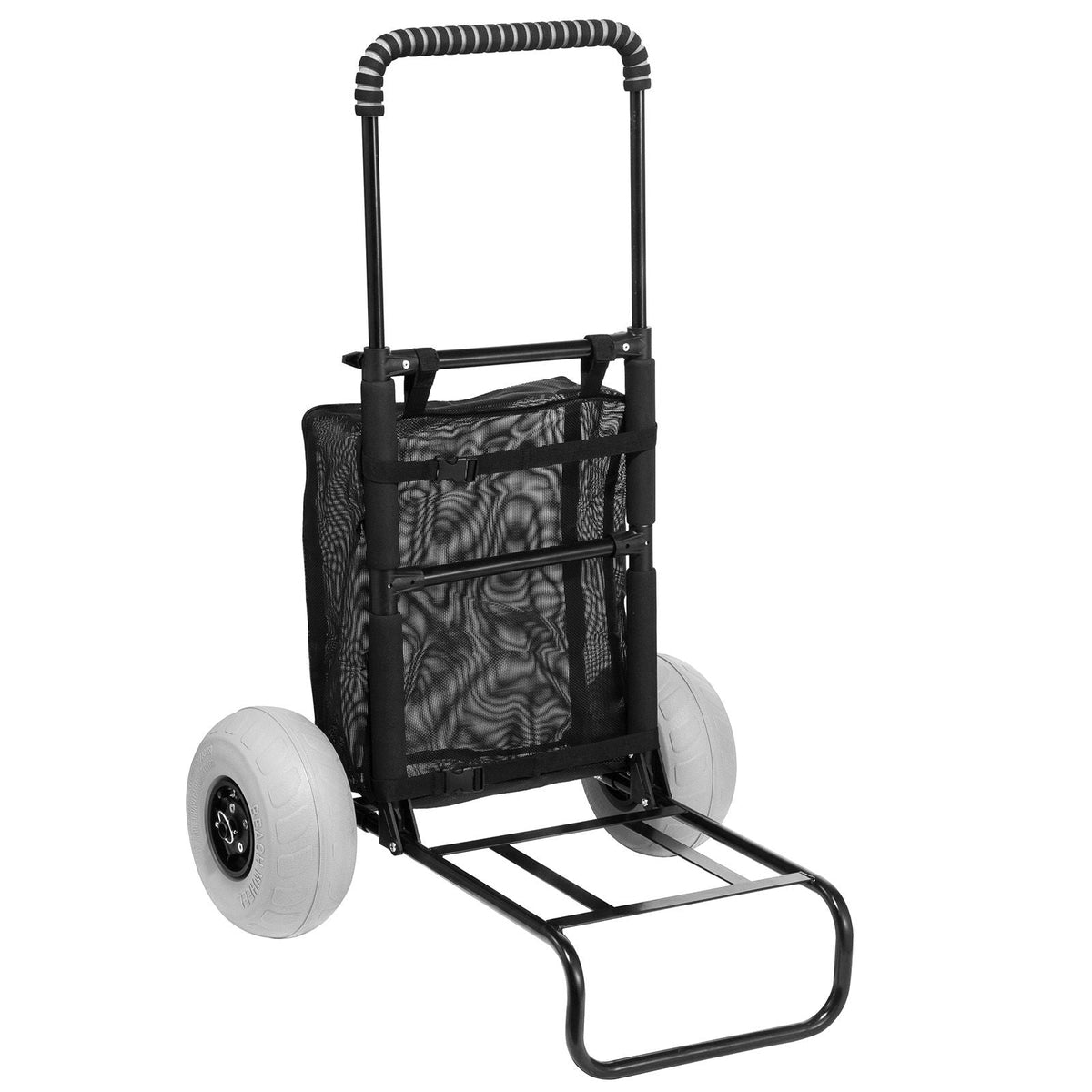 Beach Dolly with Big Wheels for Sand, 20.1" x 14.6" Cargo Deck, w/ 9" Balloon Wheels, 165LBS Loading Capacity Folding Sand Cart & 27.2" to 44.9" Adjustable Height, Heavy Duty Cart for Beach