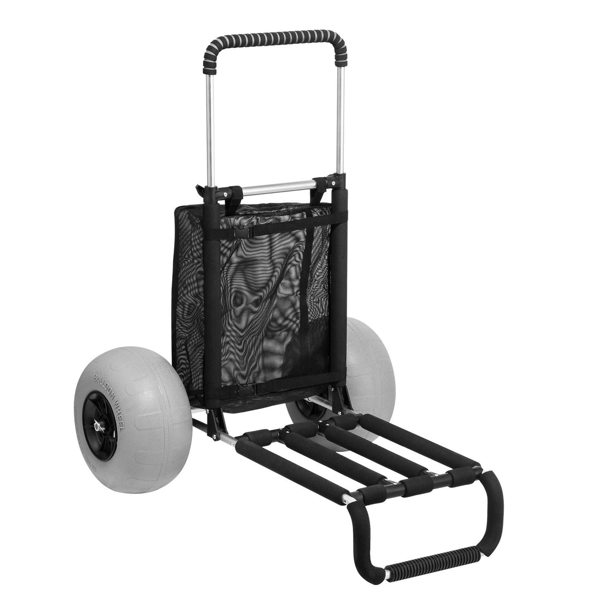 Beach Dolly with Big Wheels for Sand, 29.9" x 15.4" Cargo Deck, w/ 12" Balloon Wheels, 165LBS Loading Capacity Folding Sand Cart & 27" to 44.7" Adjustable Height, Heavy Duty Cart for Beach
